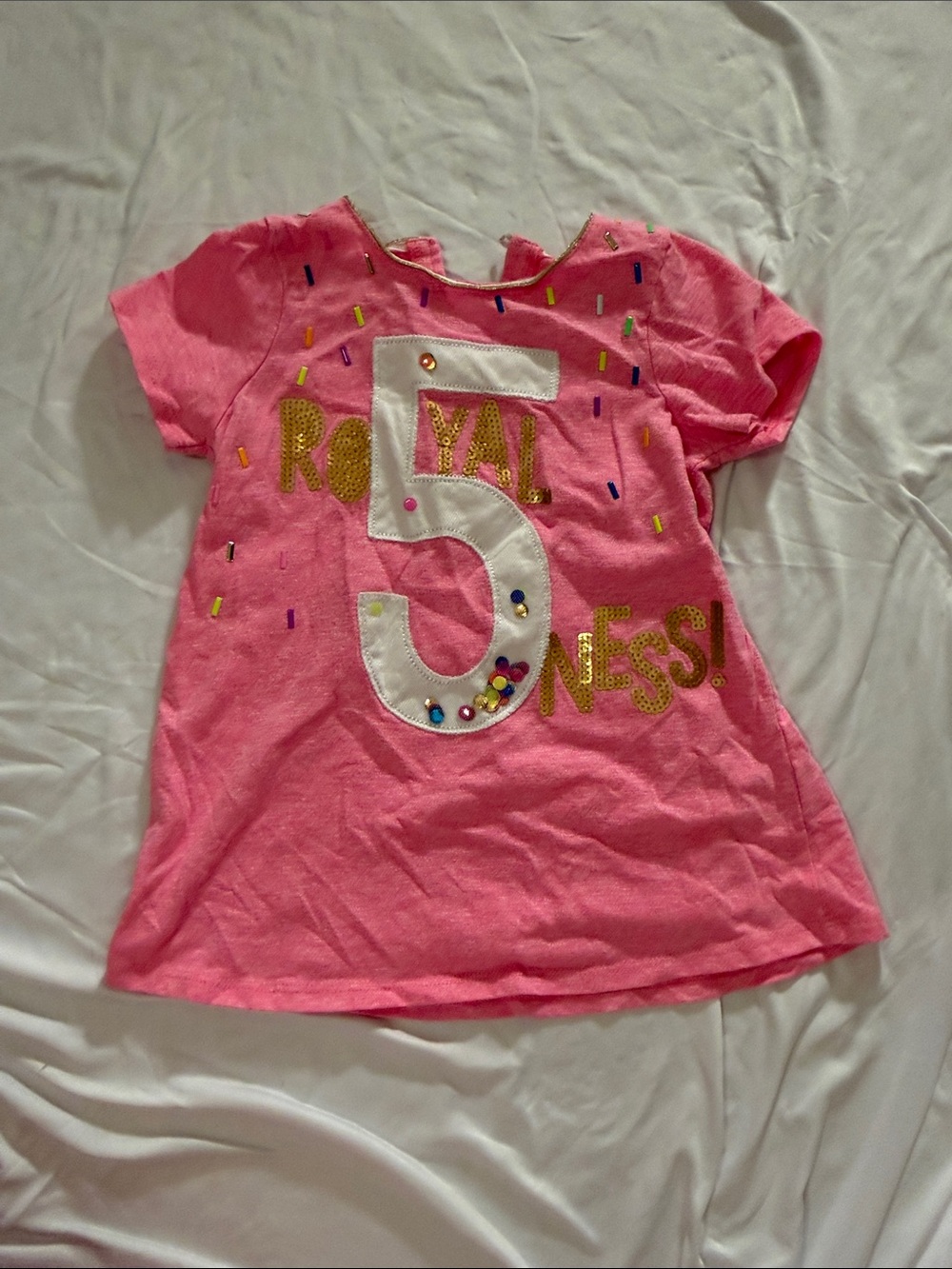 Mud Pie Pink Sequin '5' Graphic Short Sleeve Tee